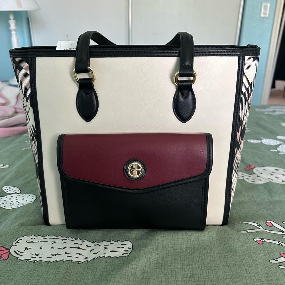 Giani Bernini Mixed Plaid Colorblocked Tote